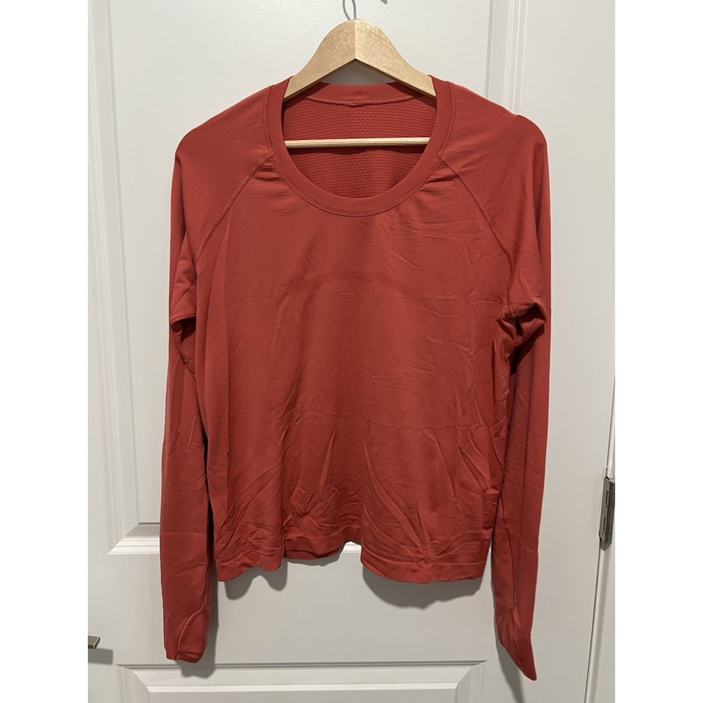 Lululemon Swiftly Tech Long Sleeve Shirt 2.0 Size 14 Orange Yoga Pilates Athlete